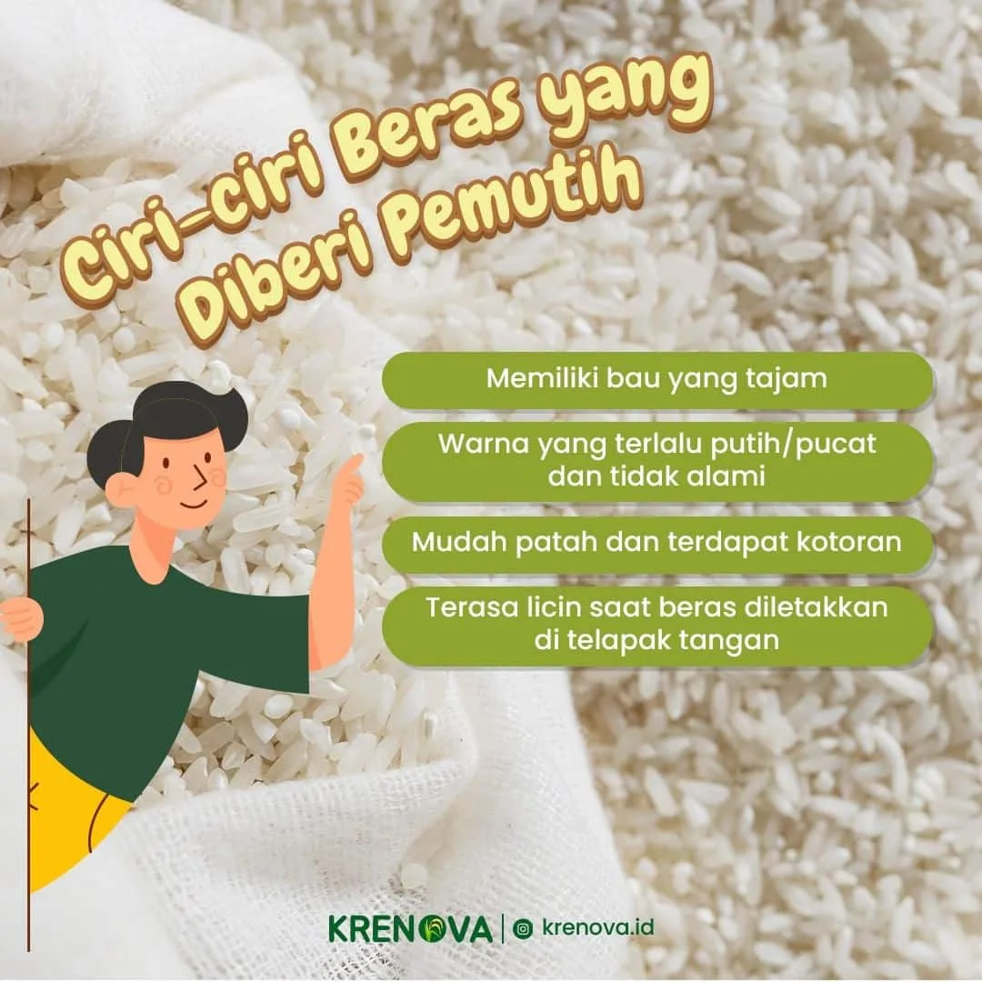 Konten edukasi Krenova tentang ciri beras yang diberi pemutih