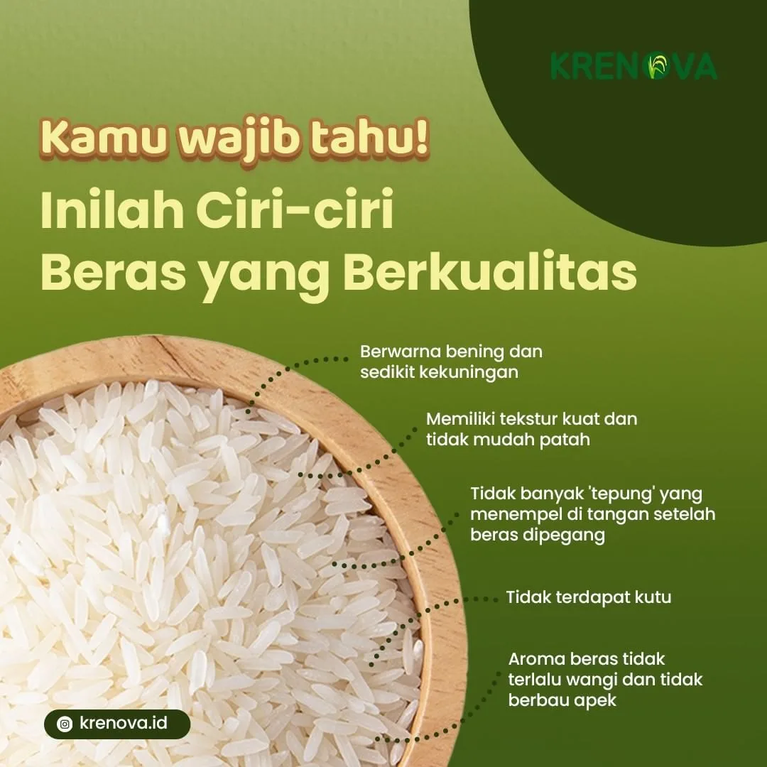 Konten edukasi Krenova tentang ciri-ciri beras berkualitas oleh Creativism