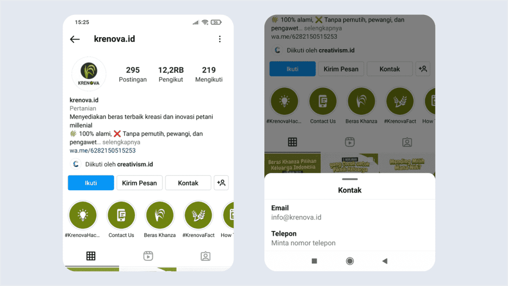 Menu Kontak Akun Bisnis