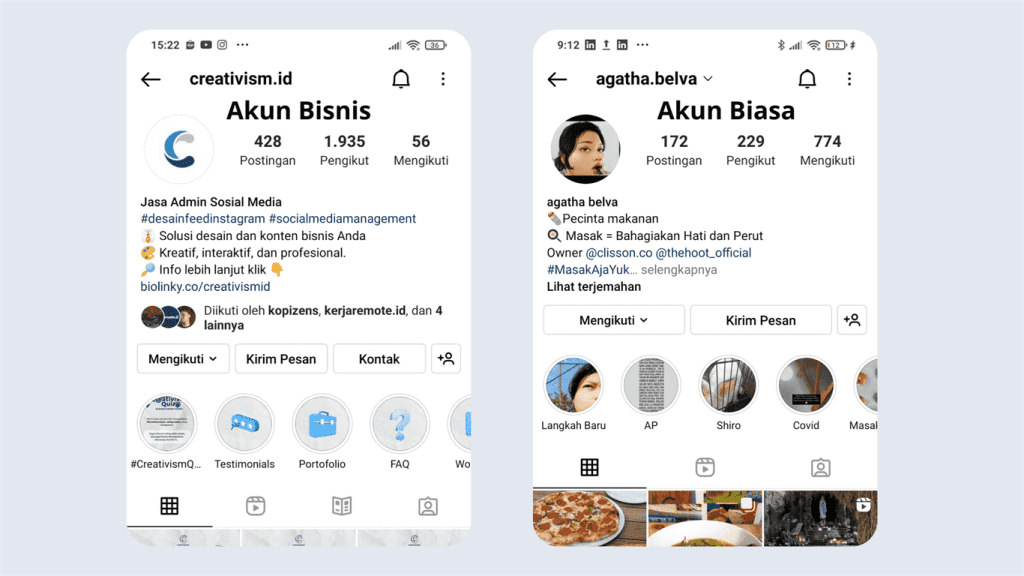 Perbandingan Akun Bisnis dan Akun Biasa