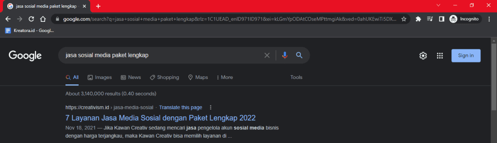 Hasil Kinerja Penulis Artikel SEO Creativism