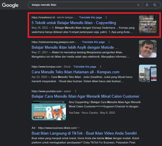 Keyword Belajar Menulis Iklan