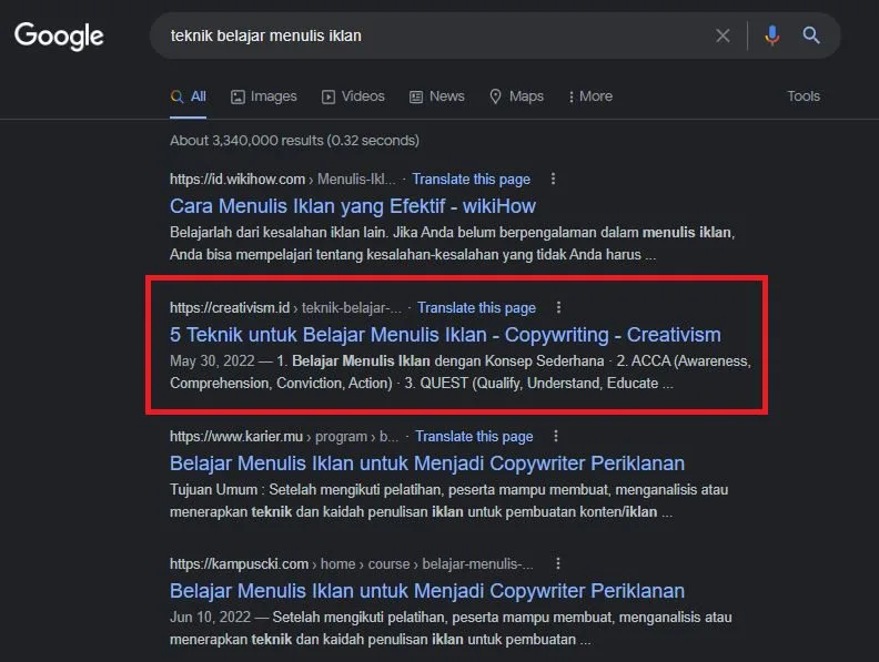 Keyword Teknik Belajar Menulis Iklan