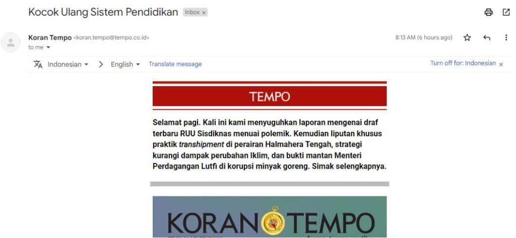 Contoh daripada Jenis Email Informasi