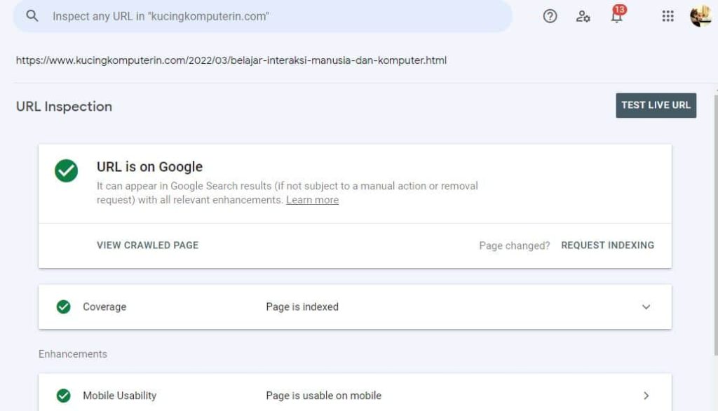 Hasil Google Search Console