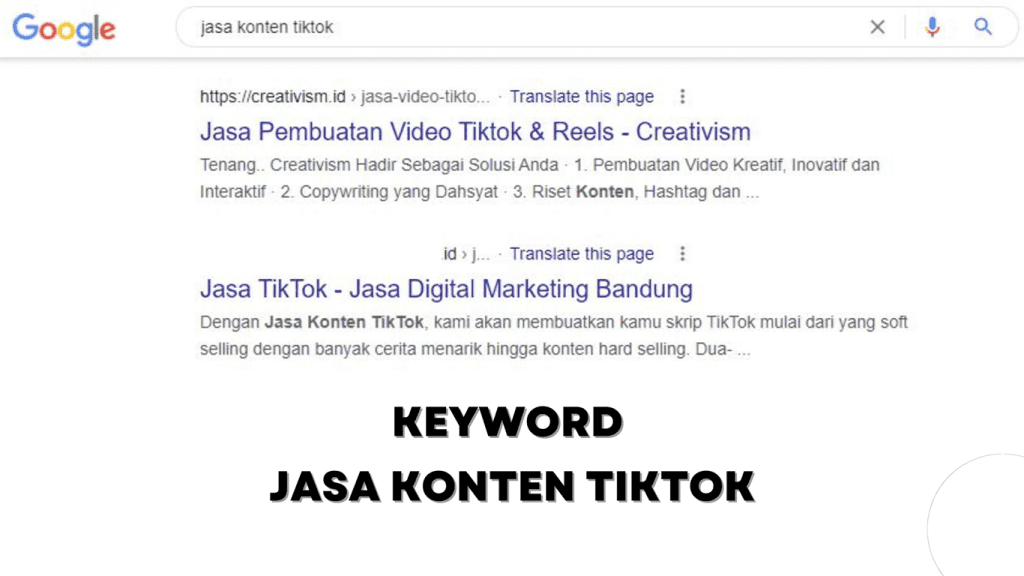 Hasil Kinerja Agen Jasa SEO Creativism untuk Keyword Jasa Konten TikTok