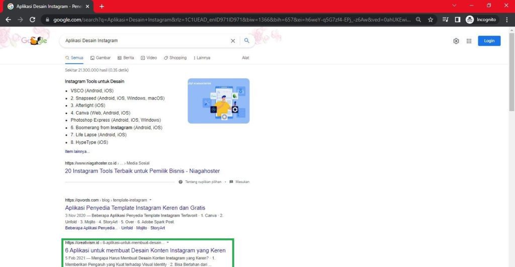 Keyword Aplikasi Desain Instagram Halaman Pertama Google Baris ke 3