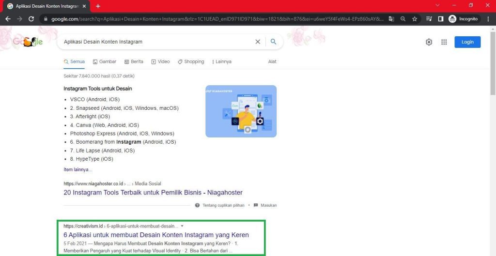 Keyword Aplikasi Desain Konten Instagram Halaman Pertama Google Baris ke 2