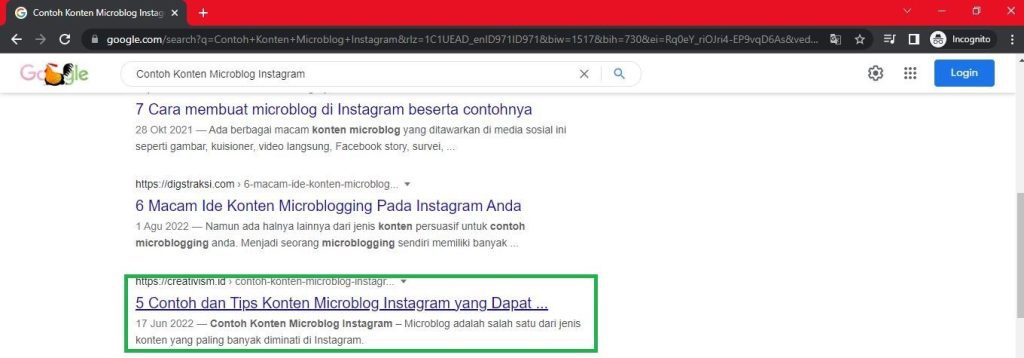Keyword Contoh Konten Microblog Instagram Halaman Pertama Google Baris ke 5