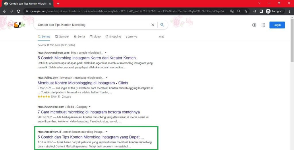 Keyword Contoh dan Tips Konten Microblog Halaman Pertama Google Baris ke 4