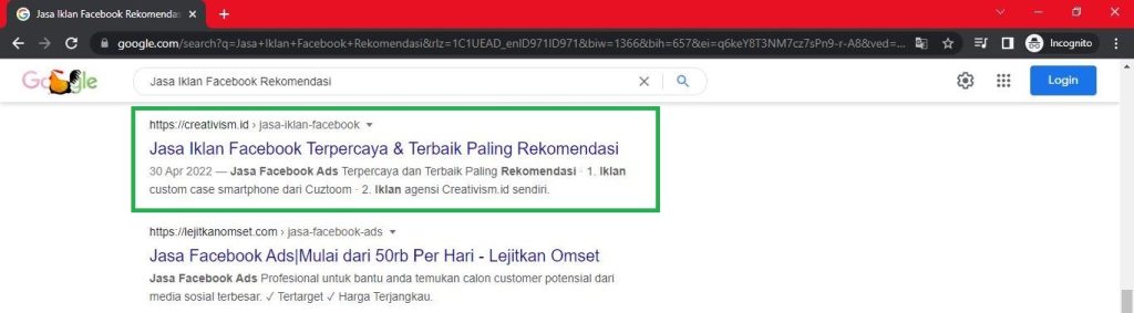 Portofolio Keyword Jasa SEO Terbaik Creativism