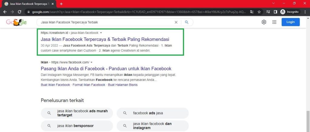 Keyword Jasa Iklan Facebook Terpercaya Terbaik Halaman Pertama Google Baris ke 10