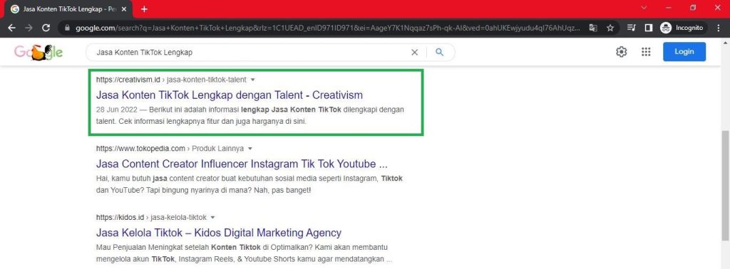 Keyword Jasa Konten TikTok Lengkap Halaman Pertama Google Baris ke 4