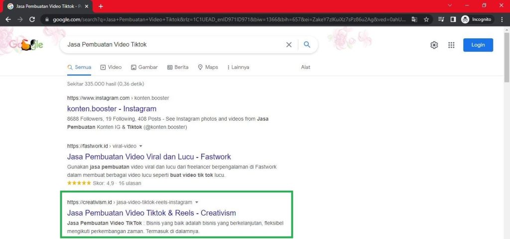 Keyword Jasa Pembuatan Video TikTok Halaman Pertama Google Baris ke 3