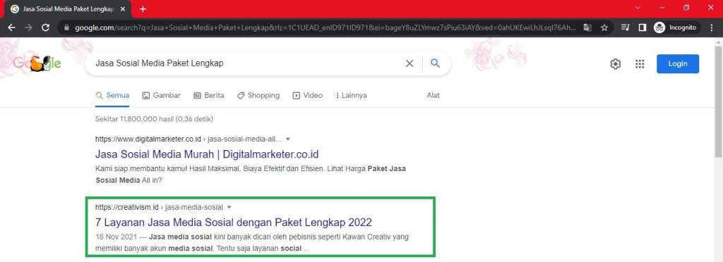 Keyword Jasa Sosial Media Paket Lengkap Halaman Pertama Google Baris ke 2