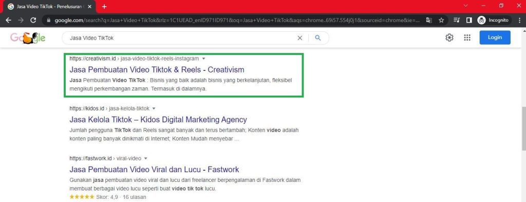 Portofolio Keyword Jasa SEO Terbaik Creativism