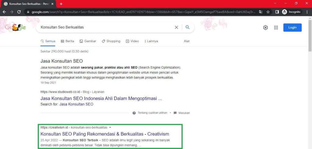 Keyword Konsultan SEO Berkualitas Halaman Pertama Google Baris ke 2