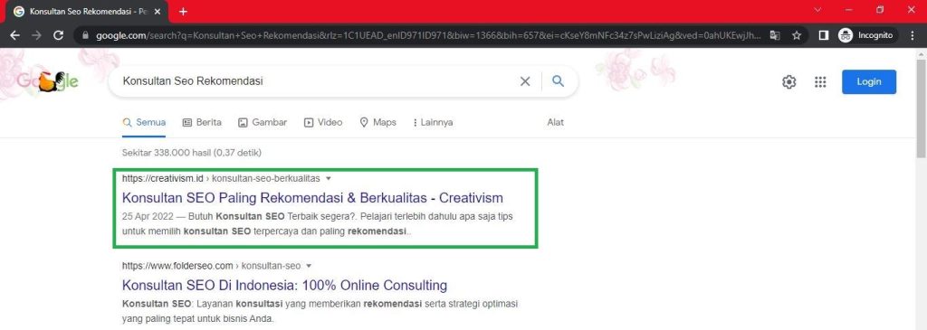 Keyword Konsultan SEO Rekomendasi Halaman Pertama Google Baris ke 1