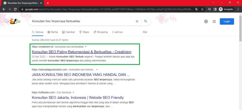 Keyword Konsultan SEO Terpercaya Berkualitas Halaman Pertama Google Baris ke 1