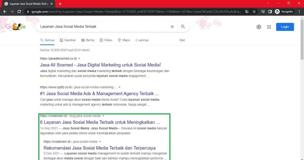 Keyword Layanan Jasa Sosial Media Terbaik Halaman Pertama Google Baris ke 3