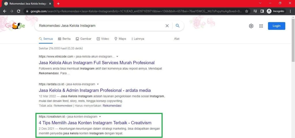 Keyword Rekomendasi Jasa Kelola Instagram Halaman Pertama Google Baris ke 3