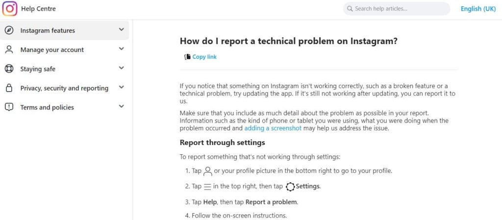 Melaporkan Masalah Pada Pihak Instagram