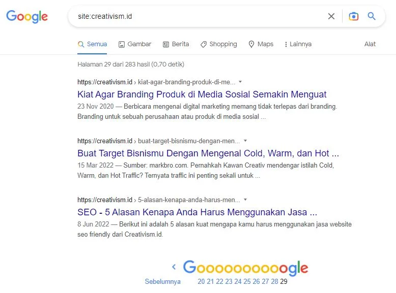 Cara Mengecek Konten Terindeks Google
