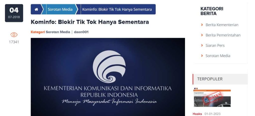 TikTok Diblokir Pemerintah