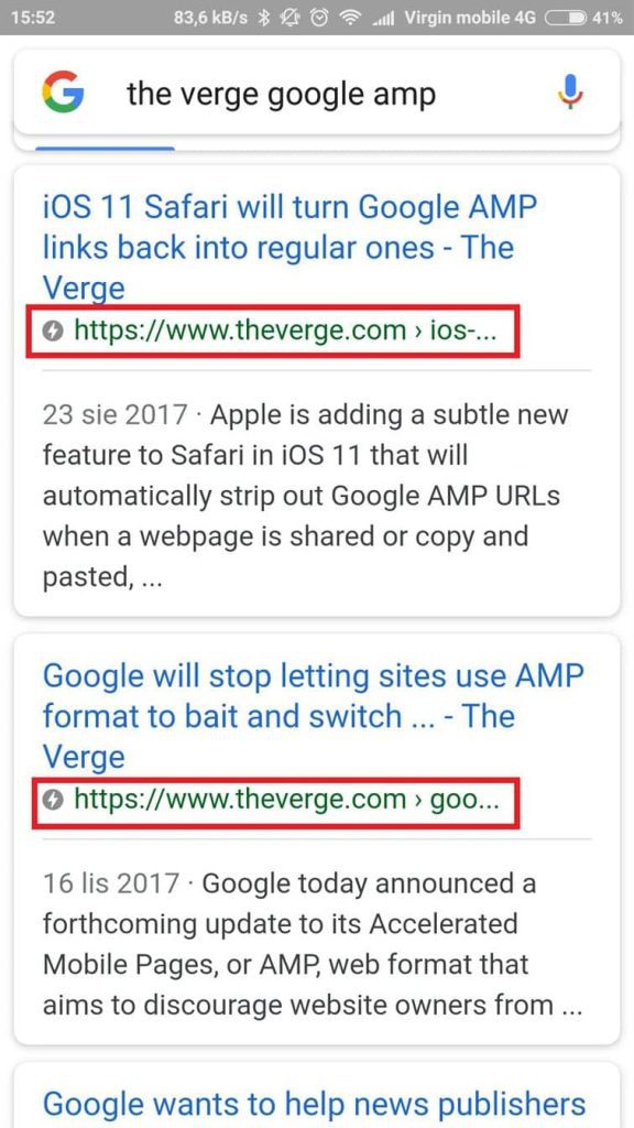 Contoh Tampilan Website di SERP Mobile dengan AMP