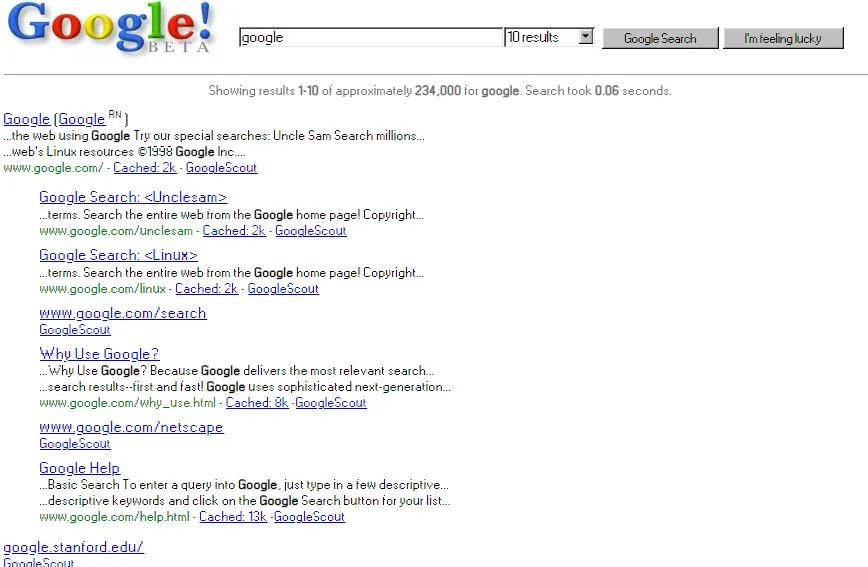 Tampilan SERP Jadul Google