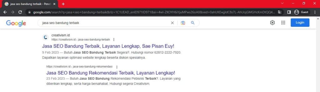 Hasil Metode SEO Creativism