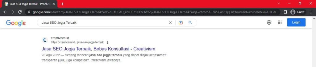 Portofolio Keyword Konsutlan SEO Jogja Creativism
