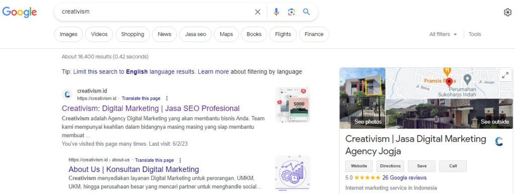 SERP Google dengan Filter Terbaru