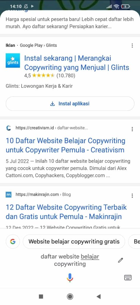Hasil Pencarian Google Assistant