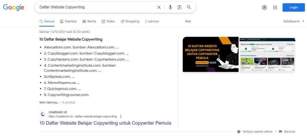 Hasil dari SEO Content Writing Terbaik