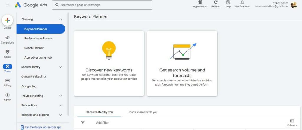 Google Keyword Planner di Google Ads
