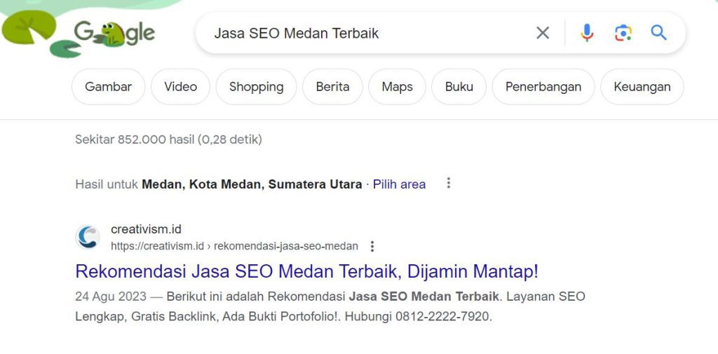 Hasil Optimasi Website Creativism di Google