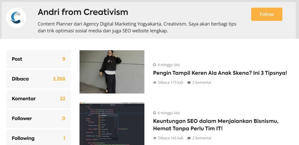 Halaman Profil Kontributor Bisnismuda