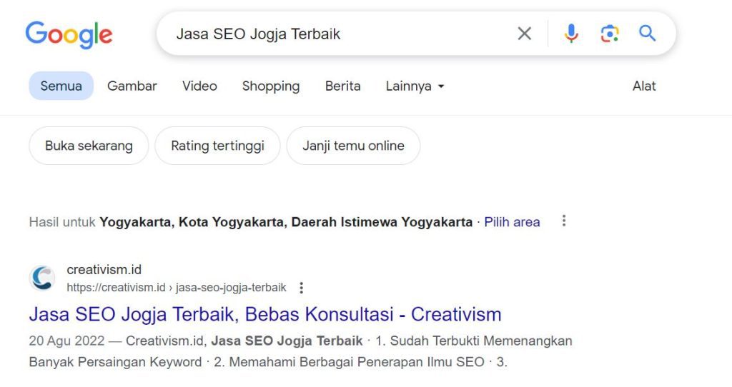 Contoh Kategori Vertical Search di Google