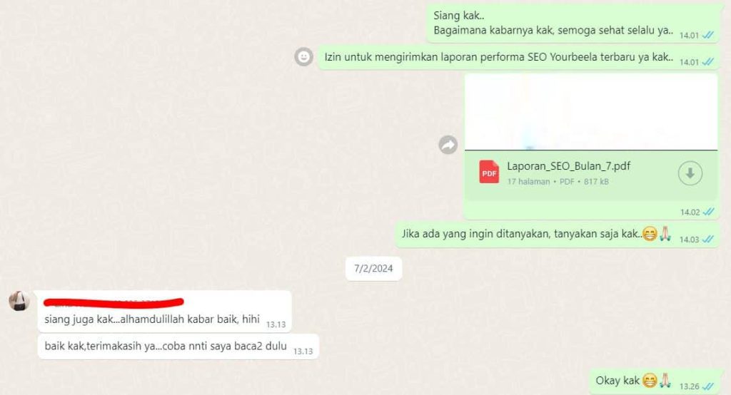Laporan SEO Dikirim Via WA Group