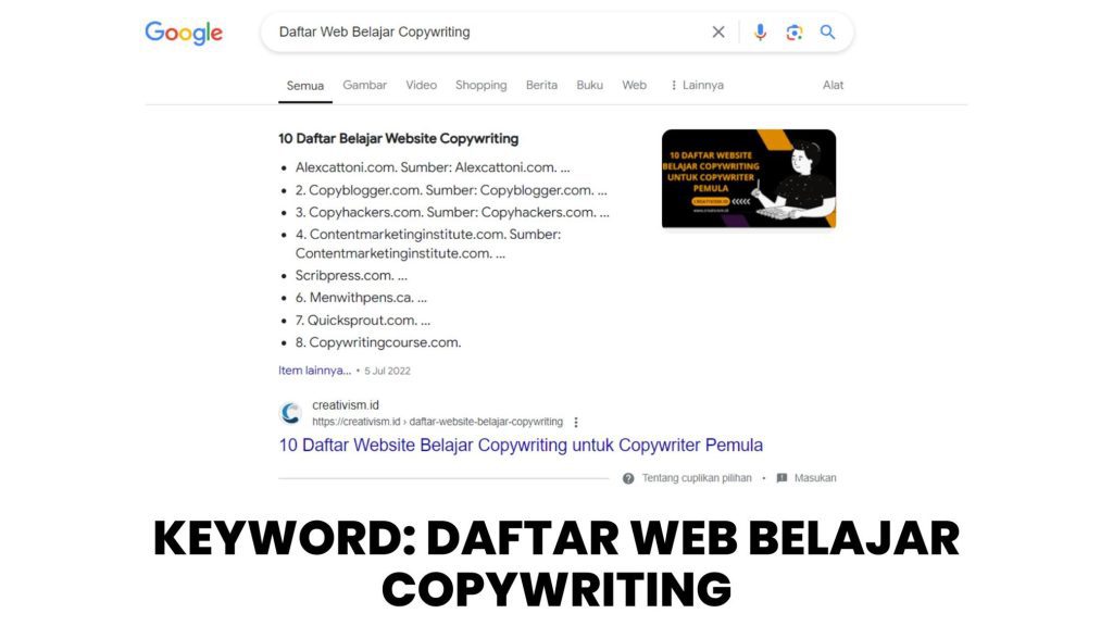 Keyword Daftar Web Belajar Copywriting