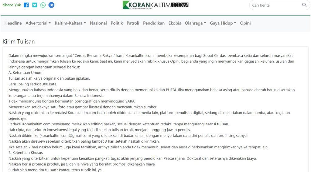 Halaman Kirim Tulisan