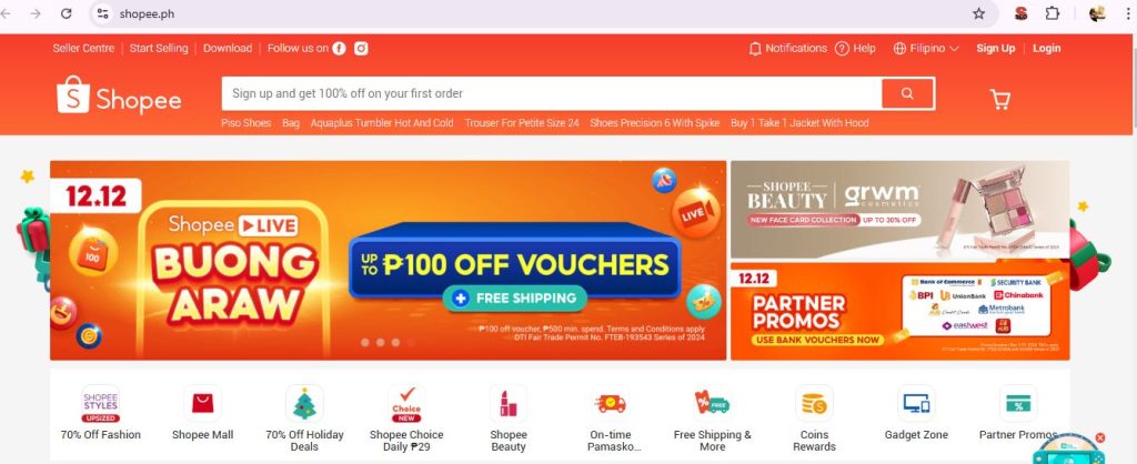 Website Shopee Filipina, Contoh dari SEO Multiregional