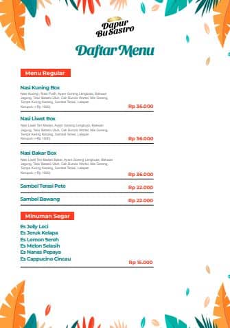 Desain Menu Dapur Bu Sastro halaman menu lengkap tampilan visual