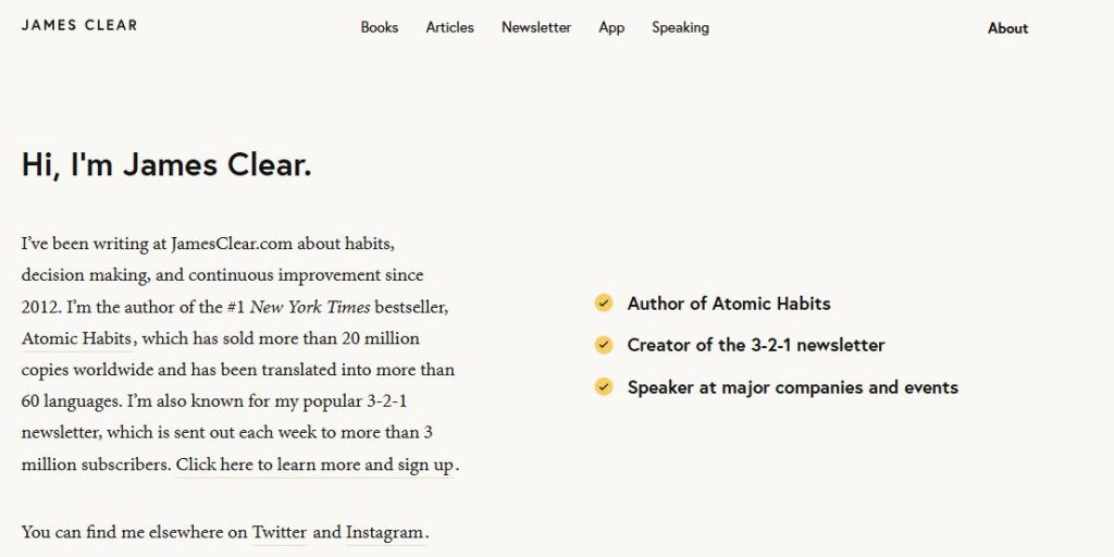 Halaman About Website James Clear