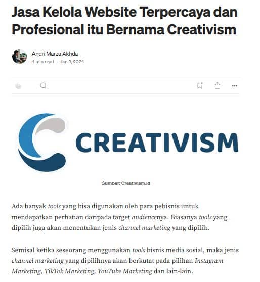 Backlink Creativism dari Medium