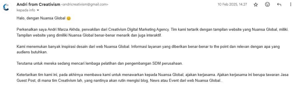 Contoh Penawaran Email Marketing untuk Jadi Guest Poster