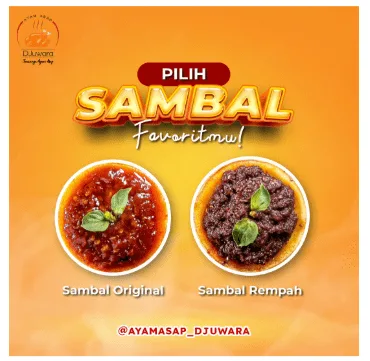 Konten produk dua jenis sambal Ayam Asap Djuwara: Original dan Rempah