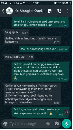 Screenshot testimoni dari Pak Mangku via WhatsApp