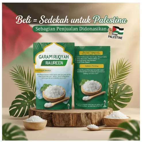 Visual iklan dengan angle 'Beli = Sedekah untuk Palestina' - menonjolkan misi sosial brand
